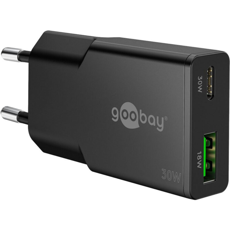 goobay USB-C PD GaN Dual-Schnelladegerät Slim 30 W