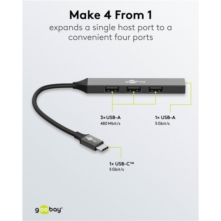 goobay Slim 4-Port USB-Hub Gris - Imagen 3