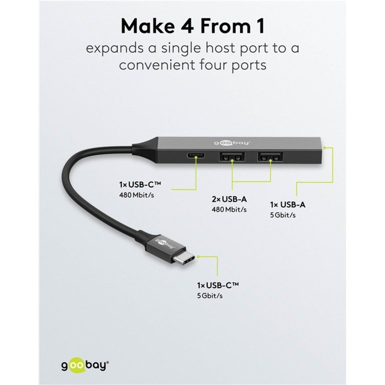 goobay Slim 4-Port USB-Hub Gris - Imagen 3