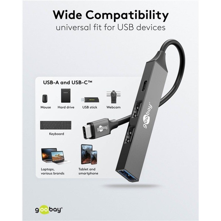 goobay Slim 4-Port USB-Hub Gris - Imagen 4