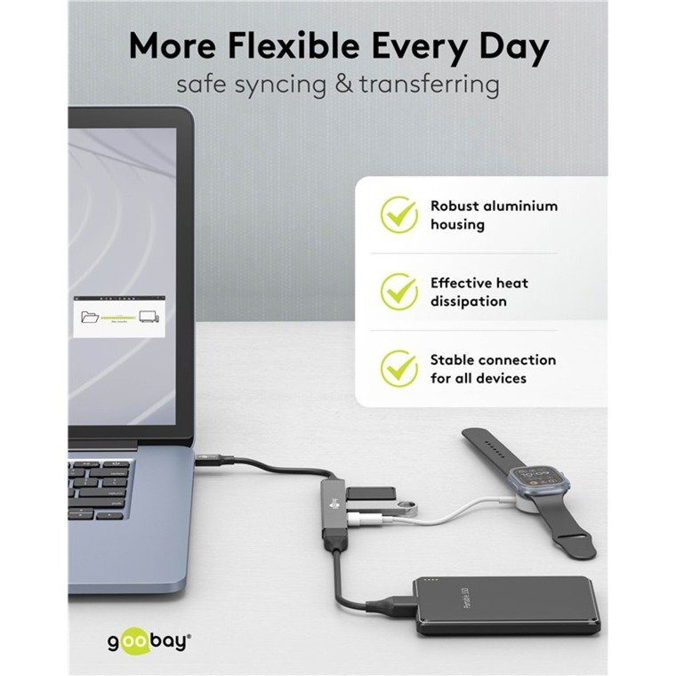 goobay Slim 4-Port USB-Hub Gris - Imagen 5