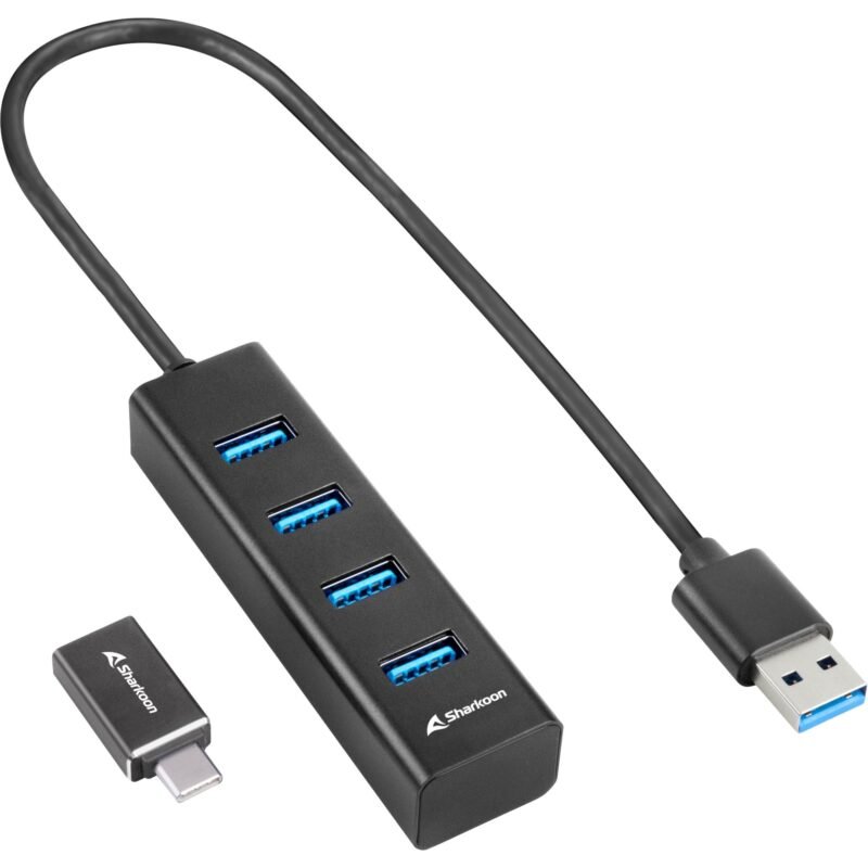 Sharkoon 4-Port USB 3.2 Gen 1 Aluminium Hub Negro