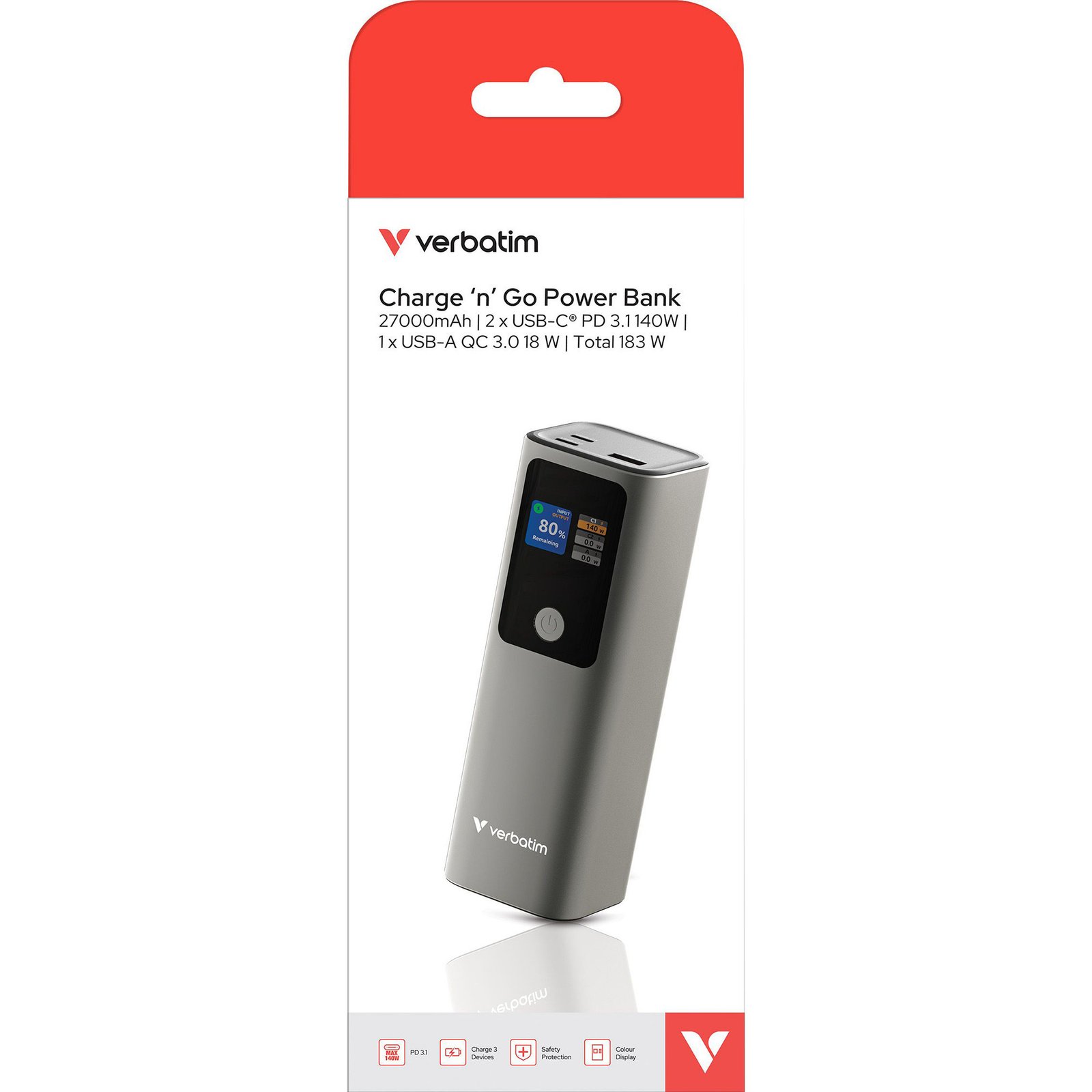 Verbatim Powerbank Charge 'n' Go 27.000mAh Gris