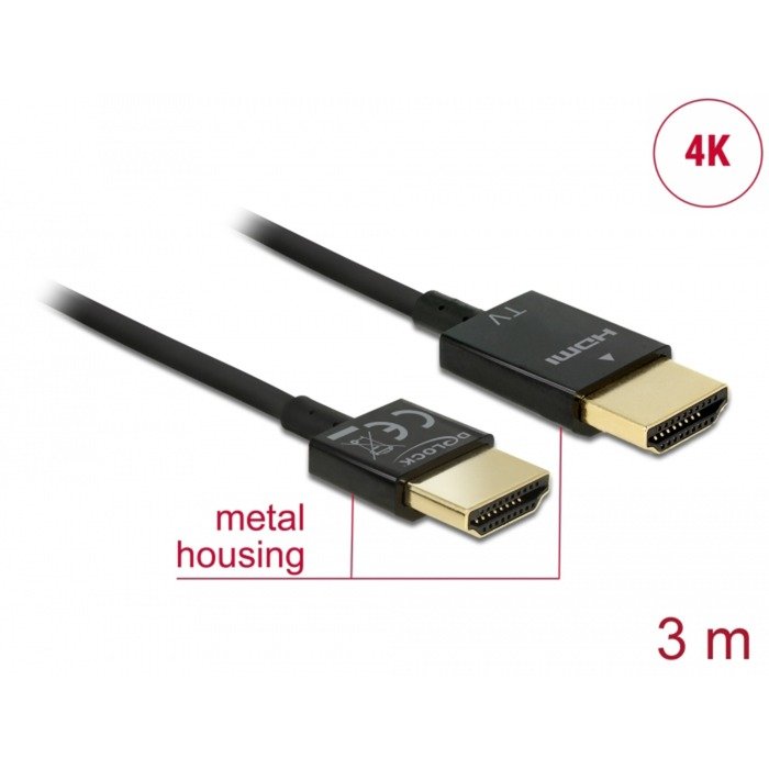 DeLOCK cable HMDI A macho > HDMI A macho High Speed 3D 4K Aktiv Slim Negro - Imagen 2
