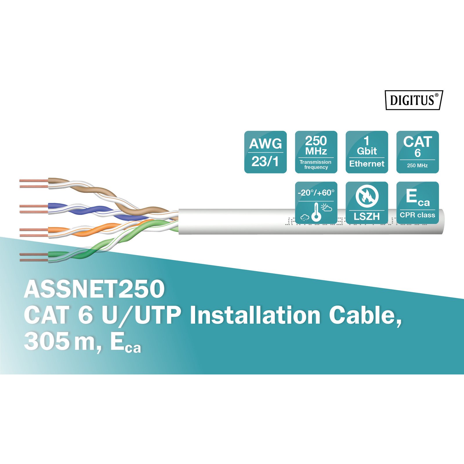 Digitus Professional ASSNET250 Cat.6 U/UTP cable de instalación Símplex Gris - Imagen 3
