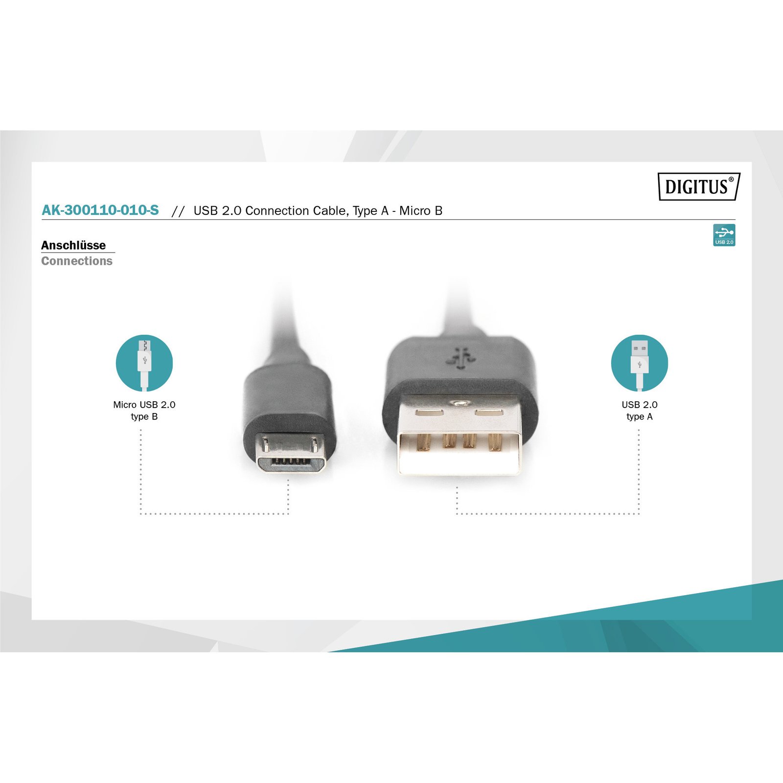 Digitus USB 2.0 conexiones USB-A (macho) > Micro-USB (macho) Negro - Imagen 3