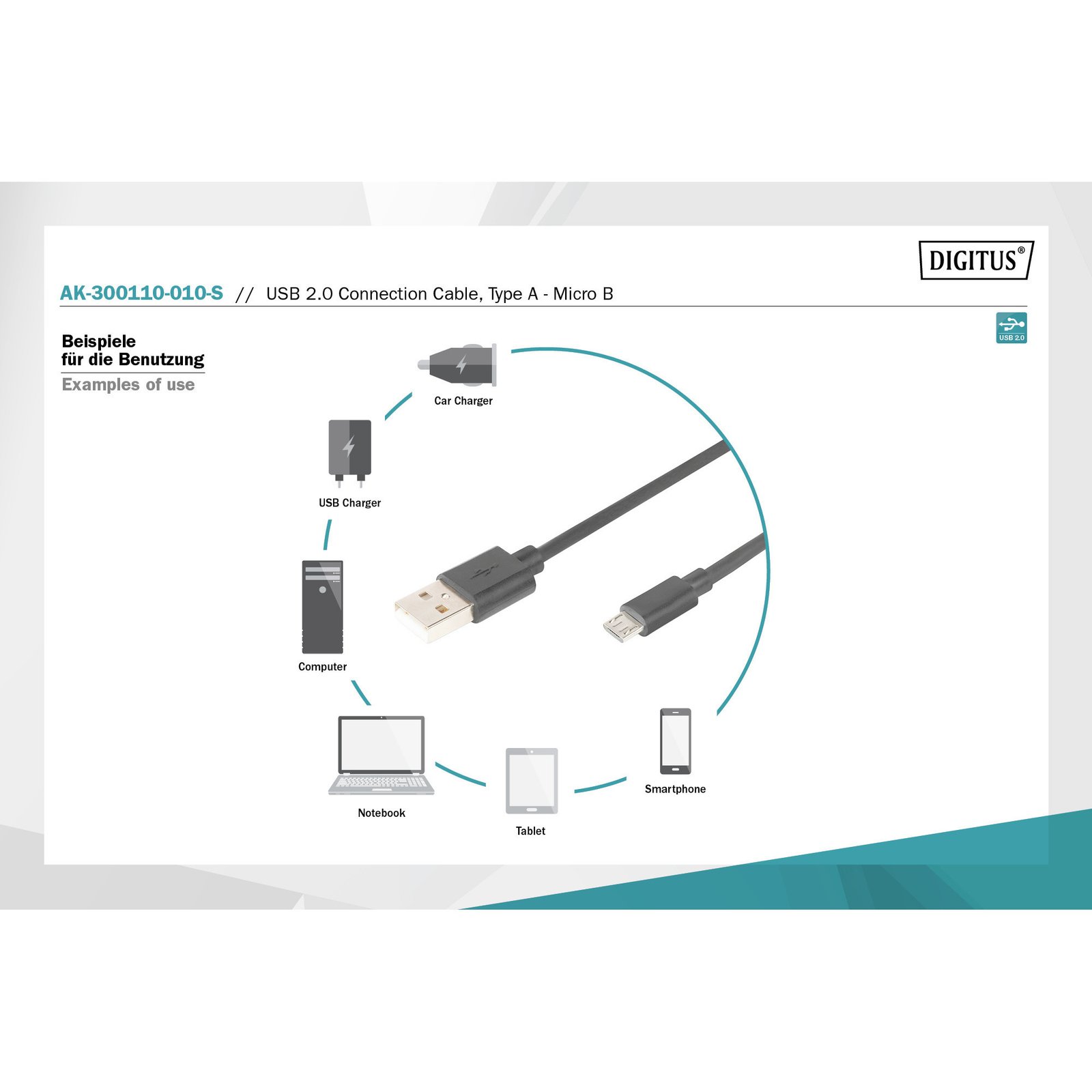 Digitus USB 2.0 conexiones USB-A (macho) > Micro-USB (macho) Negro - Imagen 4