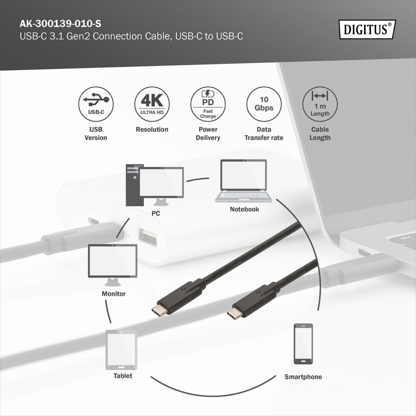 Digitus USB 3.2 Gen 2 conexiones USB-C > USB-C Negro - Imagen 4