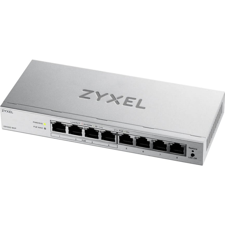 Zyxel GS1200-8HPV3 8P Gigabit PoE Switch Gris